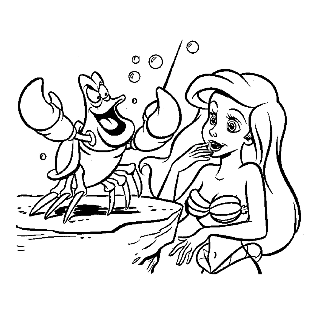 The Little Mermaid And Sebastian coloring page to print for free