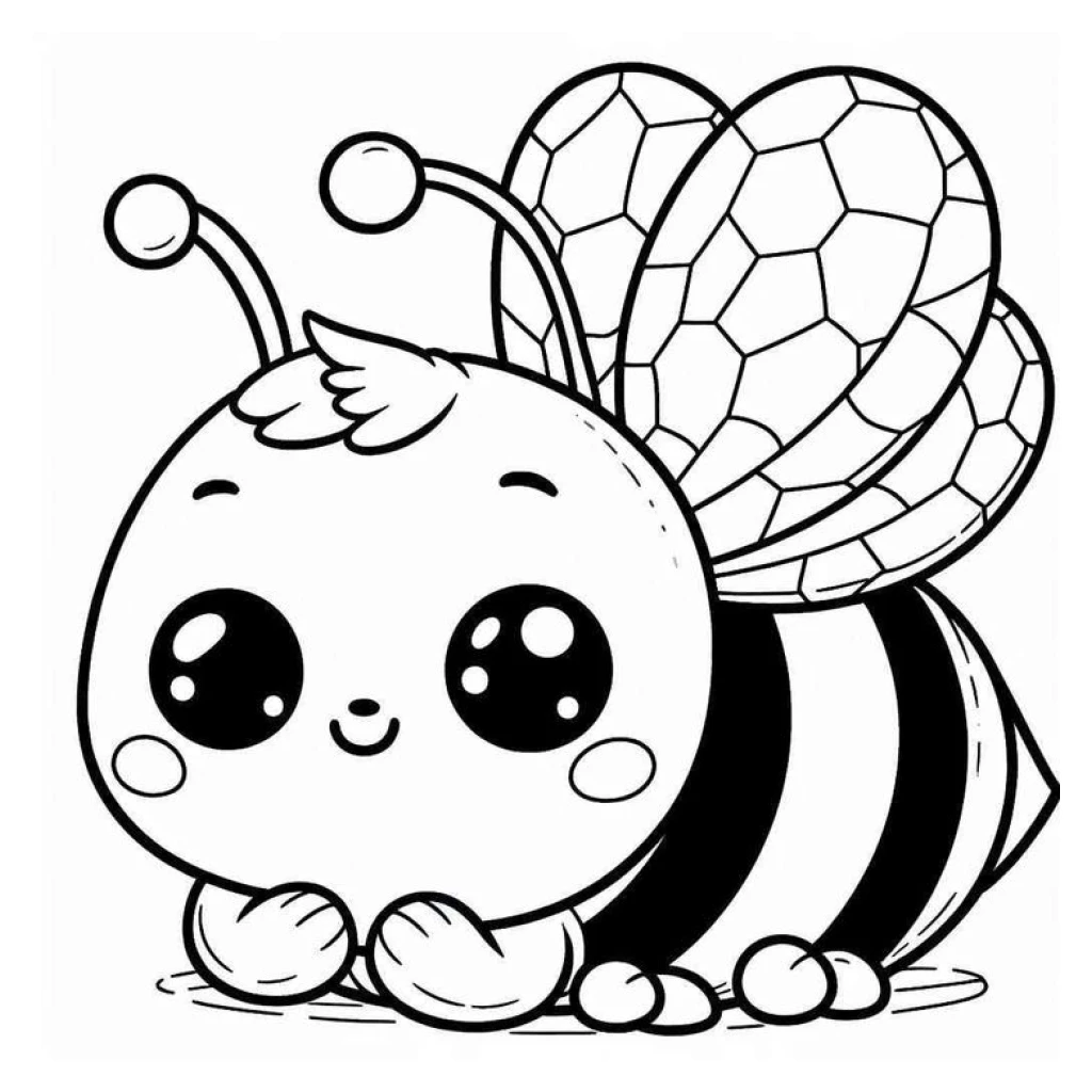 Cute Bee coloring page to print for free