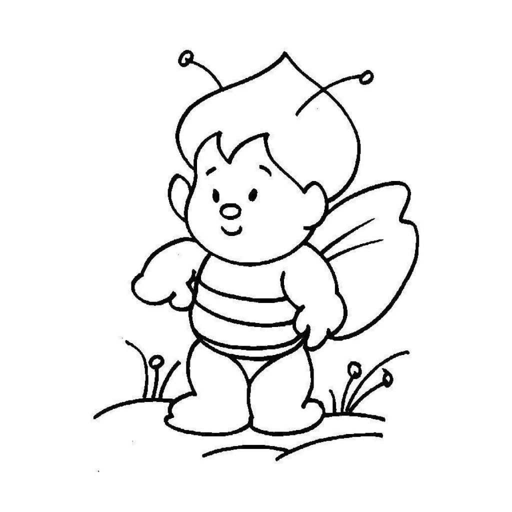 Cute Little Bee coloring page to print for free