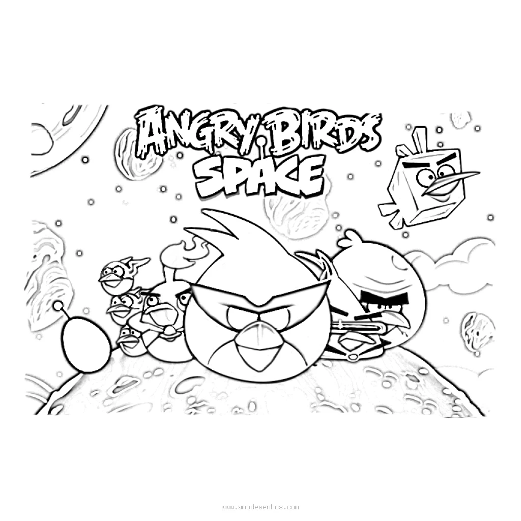 Desenho de Angry Birds No Espaço para colorir e imprimir grátis