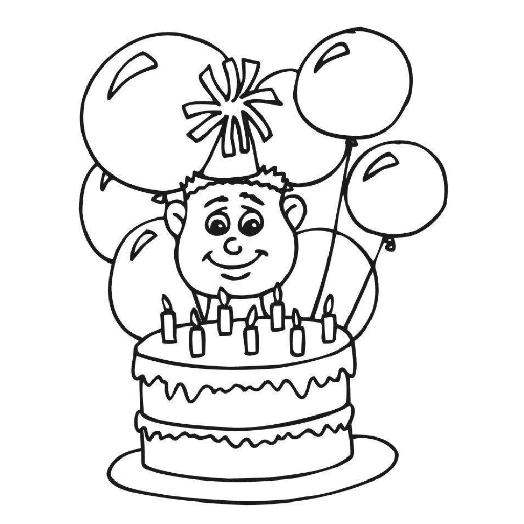 Birthday With Cake And Balloons coloring page to print for free