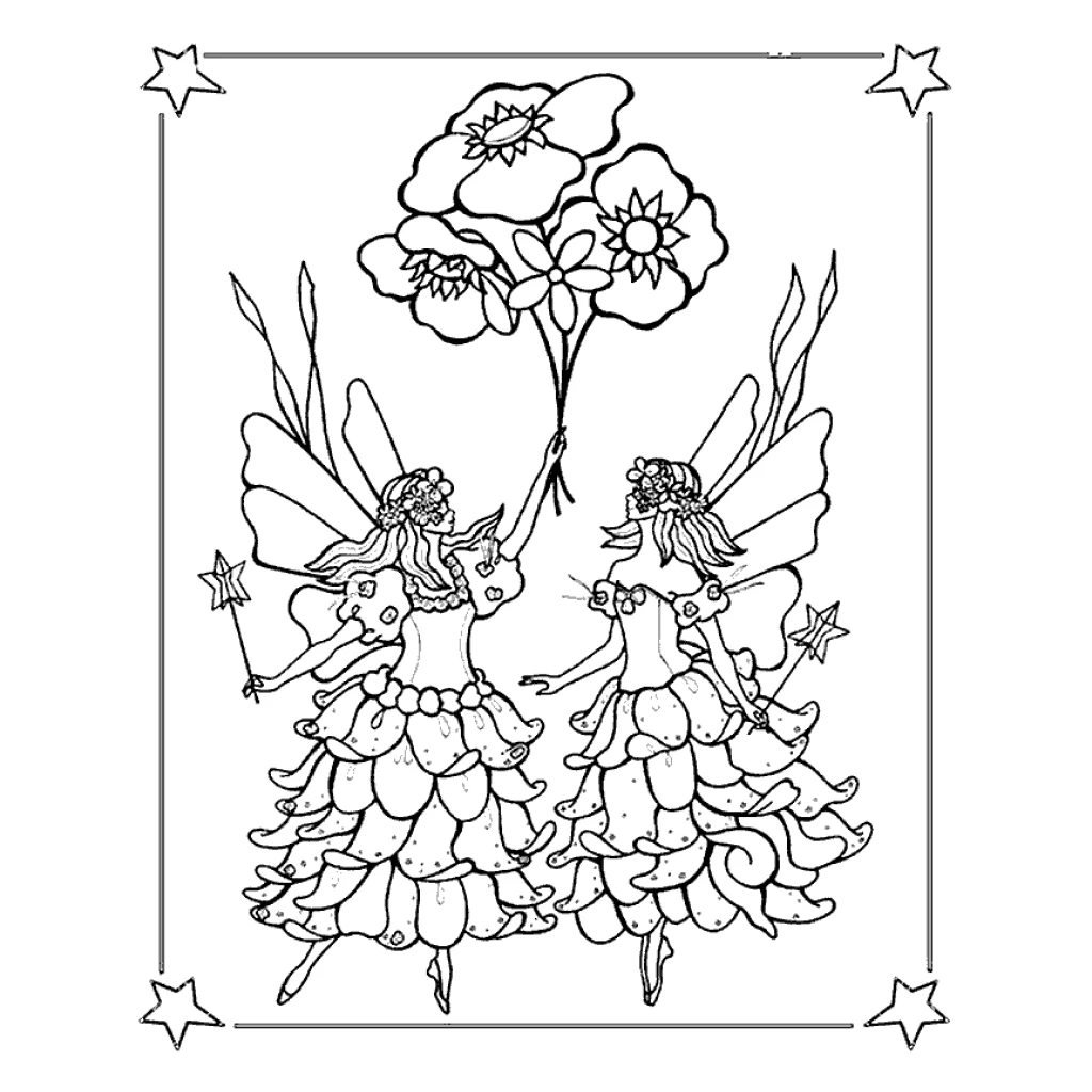 Desenho de Fadas Com Flores para colorir e imprimir grátis