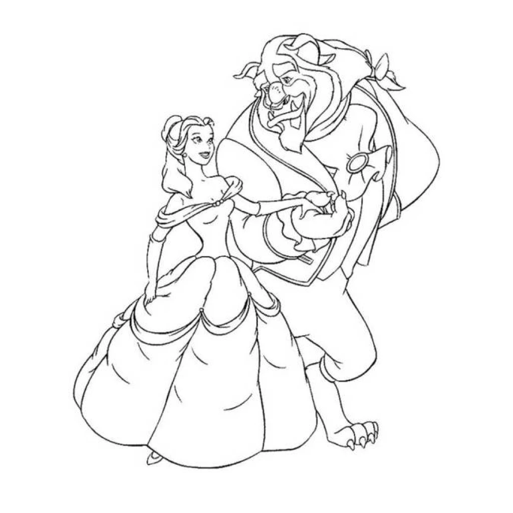 Dibujo de Bella Y La Bestia Caminando Juntos para colorear e imprimir gratis