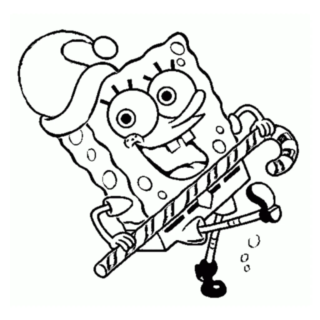 Desenho de Bob Esponja Com Chapéu De Natal para colorir e imprimir grátis