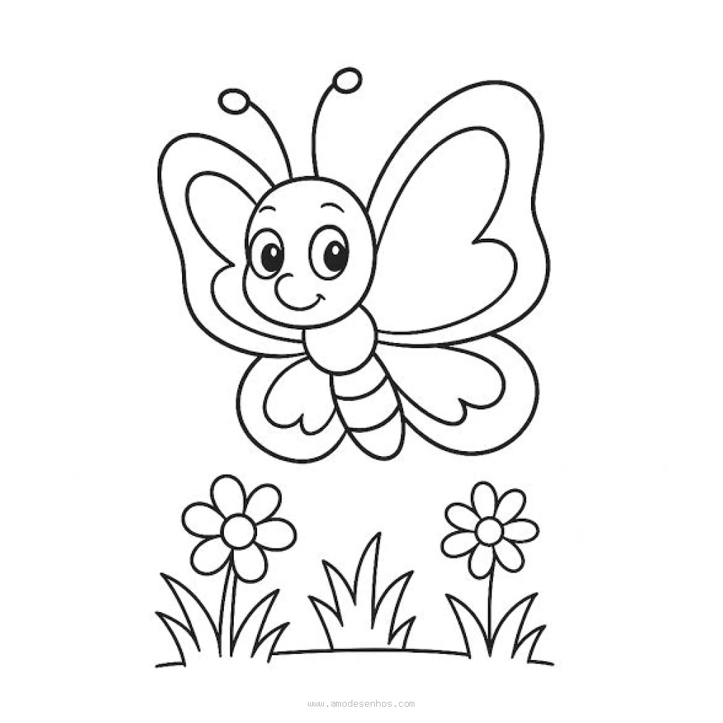 Desenho de Borboleta Entre Flores para colorir e imprimir grátis