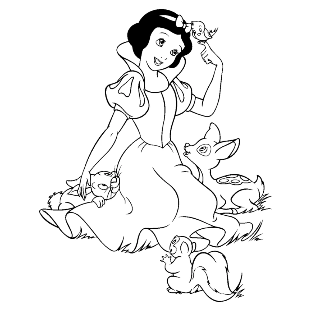 Dibujo de Blancanieves Y Sus Amigos Animales para colorear e imprimir gratis