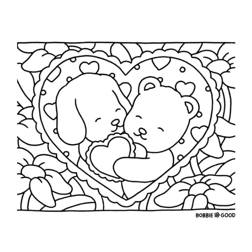 Desenho de Cachorro E Urso Em Coração para colorir e imprimir grátis