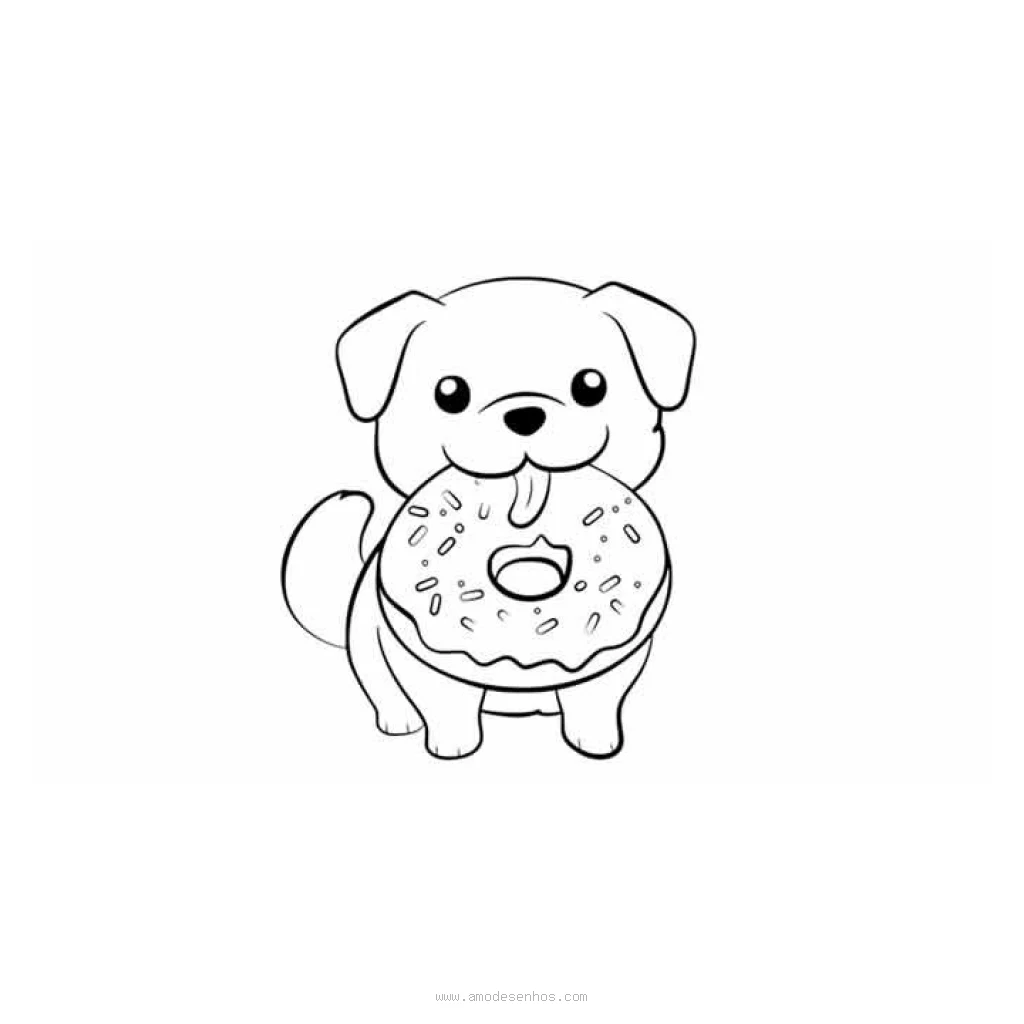 Desenho de Cachorro Fofo Com Donut para colorir e imprimir grátis