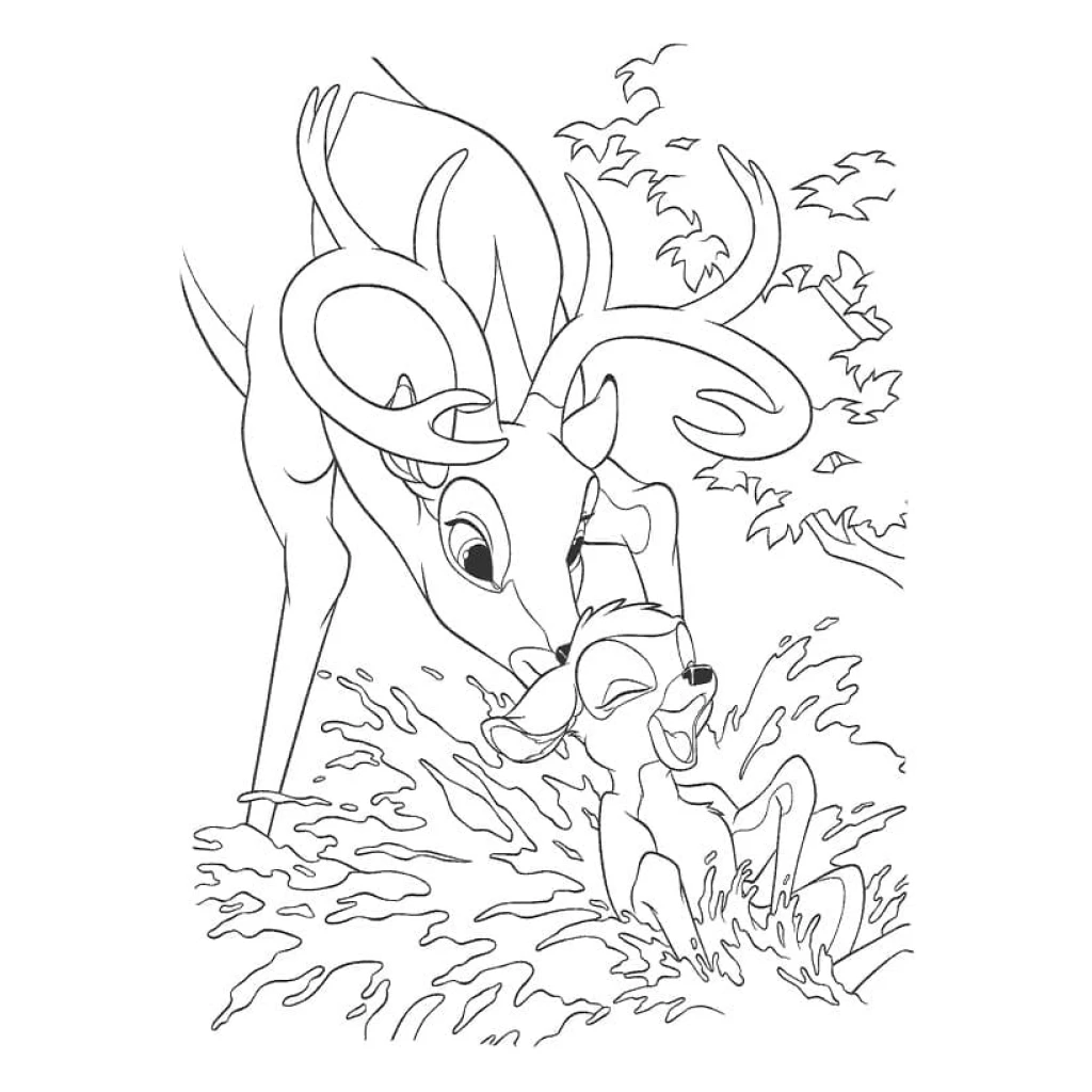 Dibujo de Ciervo Y Cervatillo En El Agua para colorear e imprimir gratis