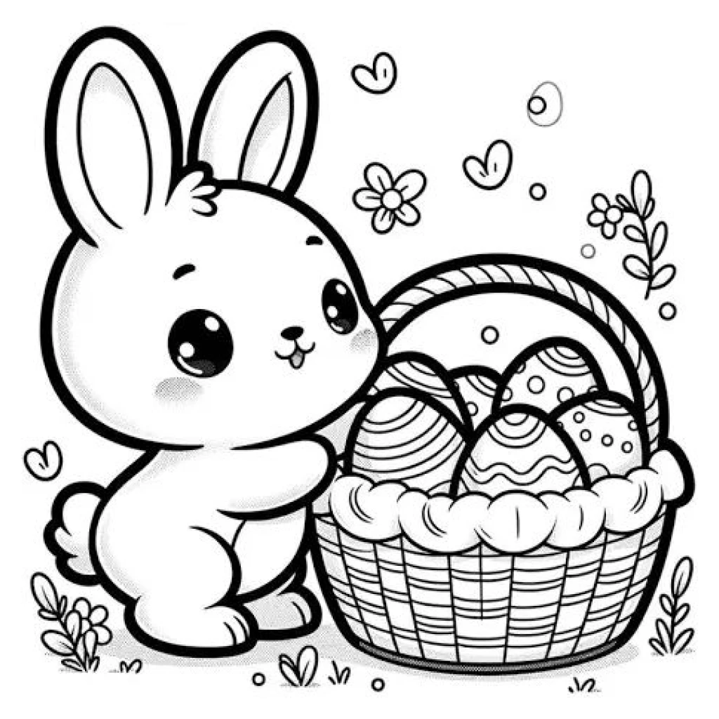 Desenho de Coelho Da Páscoa Com Ovos Coloridos para colorir e imprimir grátis