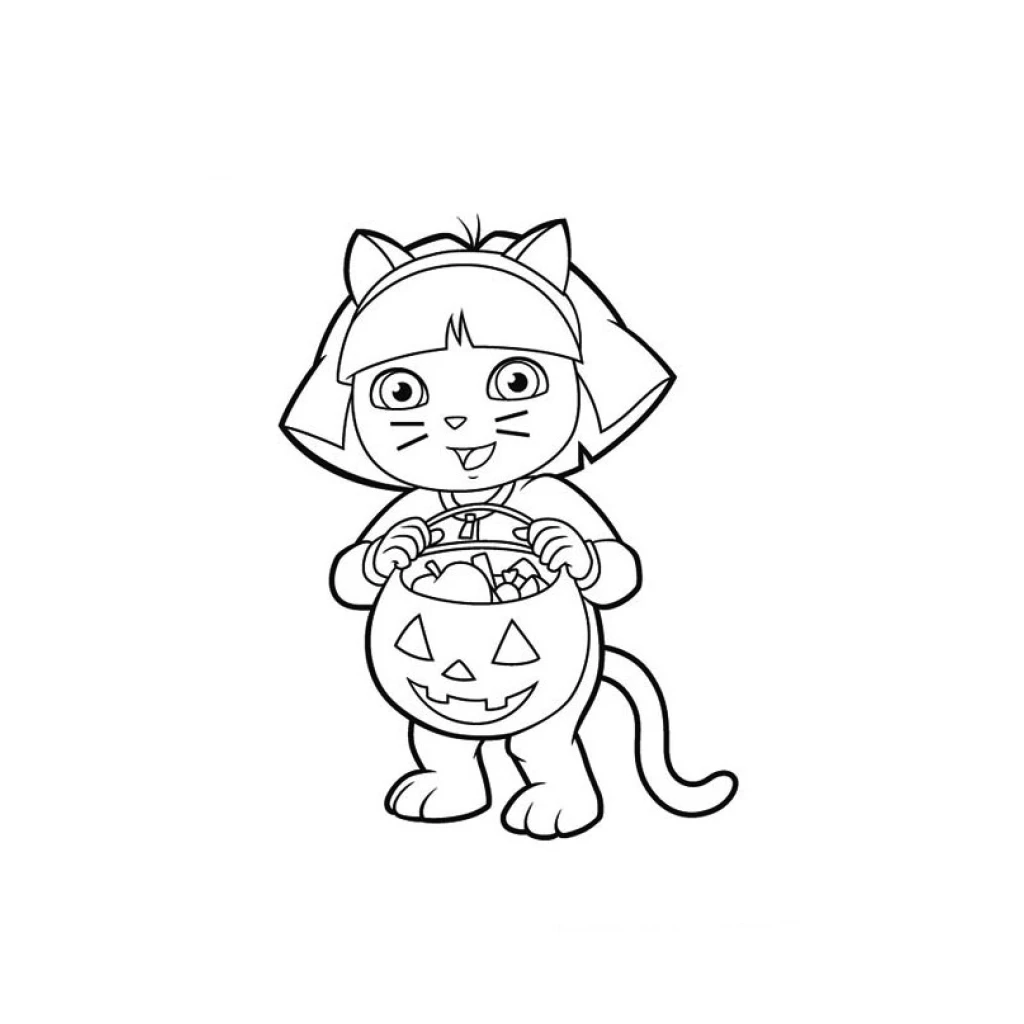 Desenho de Dora Aventureira fantasiada Halloween para colorir e imprimir grátis
