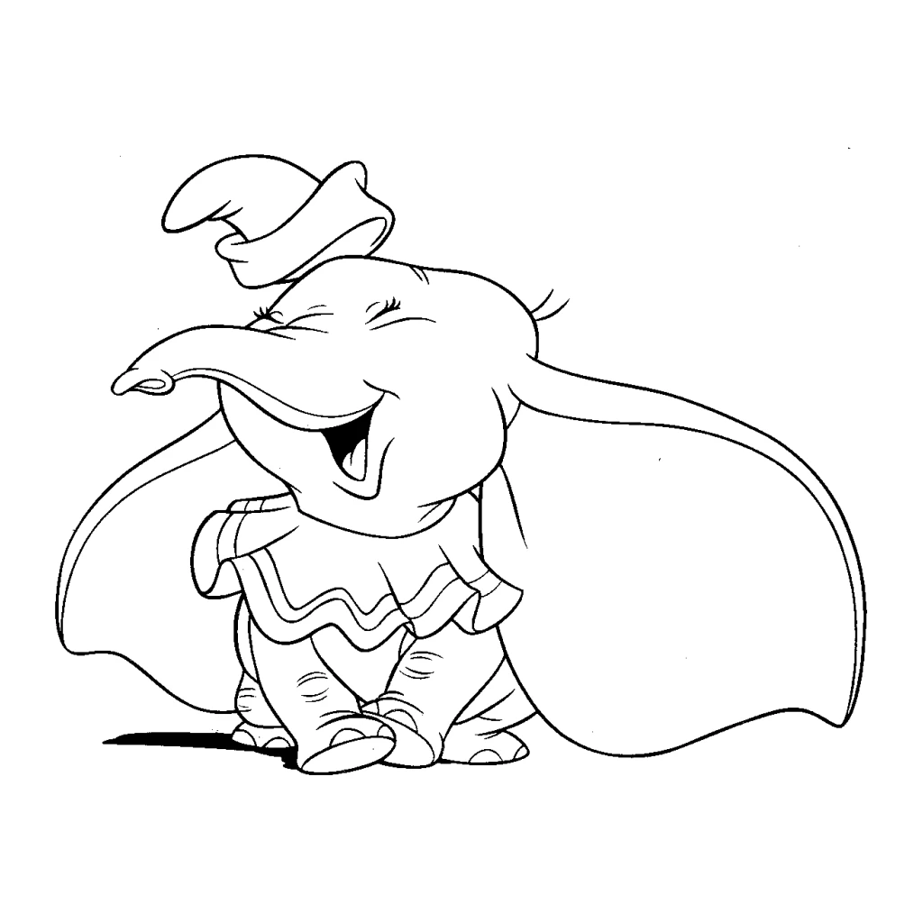 Desenho de Elefante Dumbo super feliz para colorir e imprimir grátis