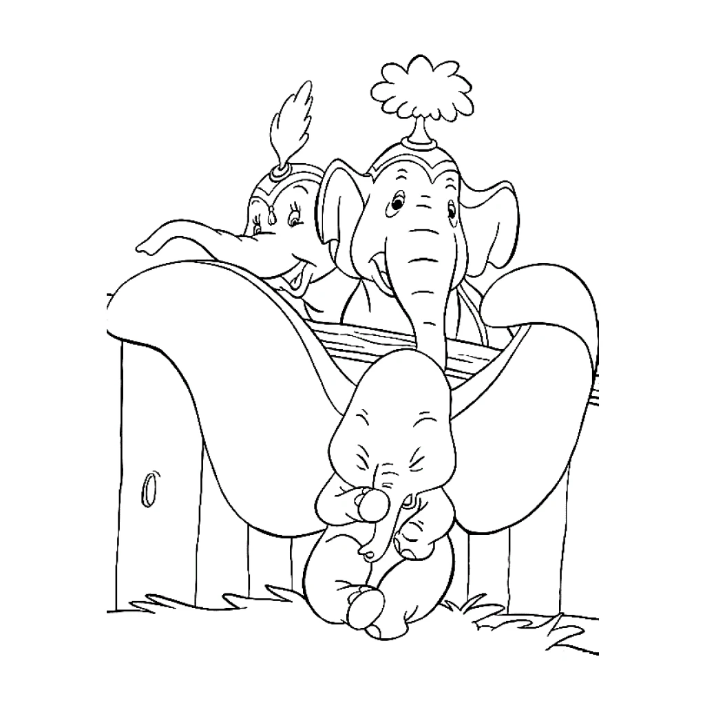 Dumbo Elephant Family coloring page to print for free
