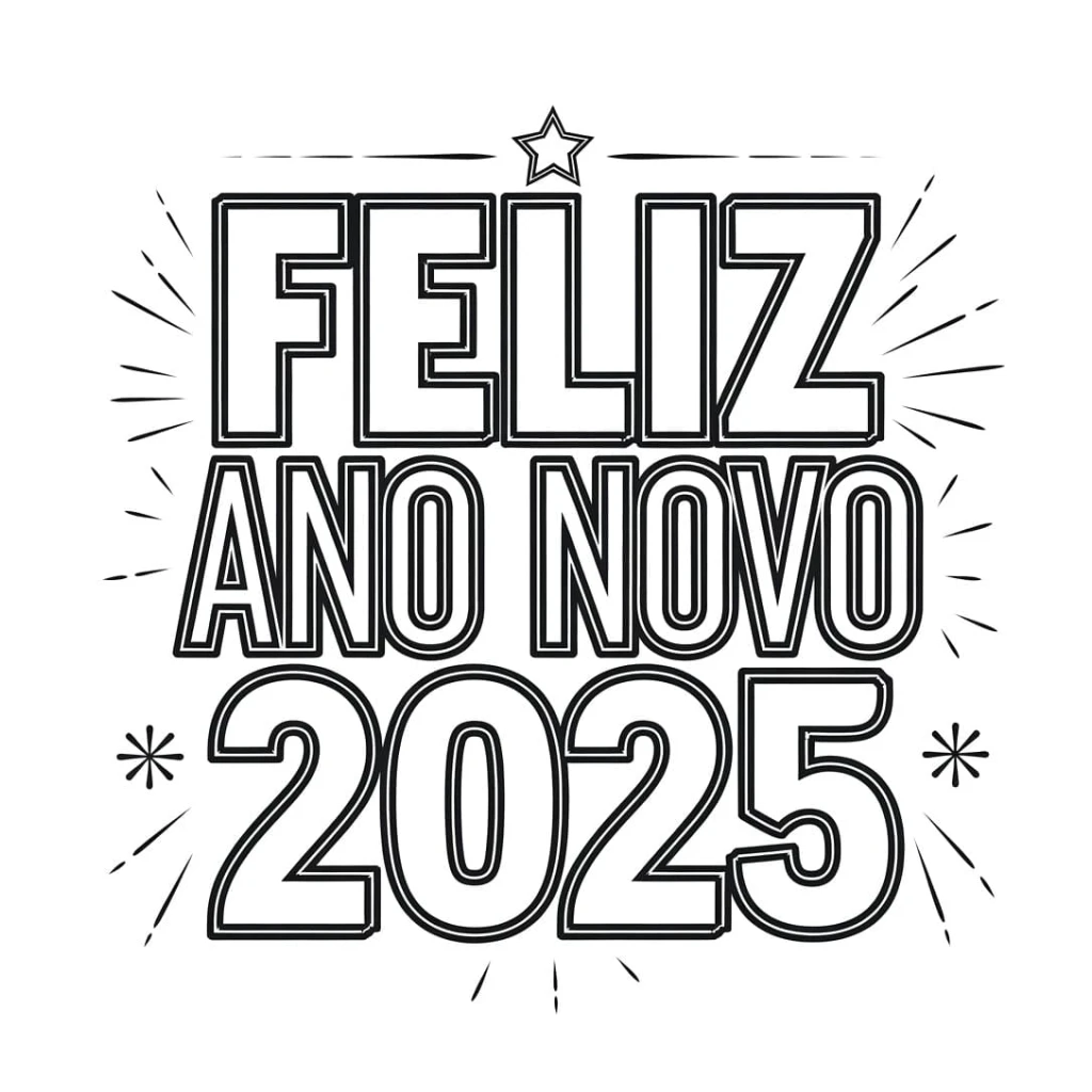 Desenho de Feliz Ano Novo 2025 para colorir e imprimir grátis