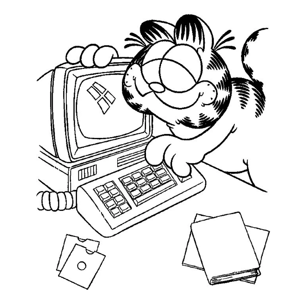 Desenho de Gato Brincando Com Computador para colorir e imprimir grátis