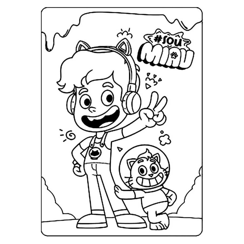 Dibujo de Niño Y Gato Lindos para colorear e imprimir gratis