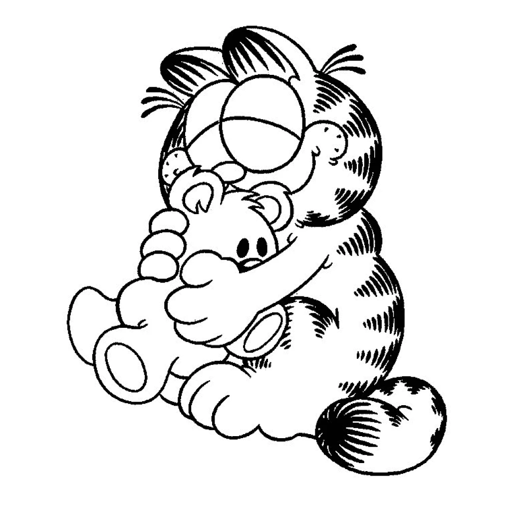 Dibujo de Del Gato Garfield Abrazando Un Osito De Peluche para colorear e imprimir gratis