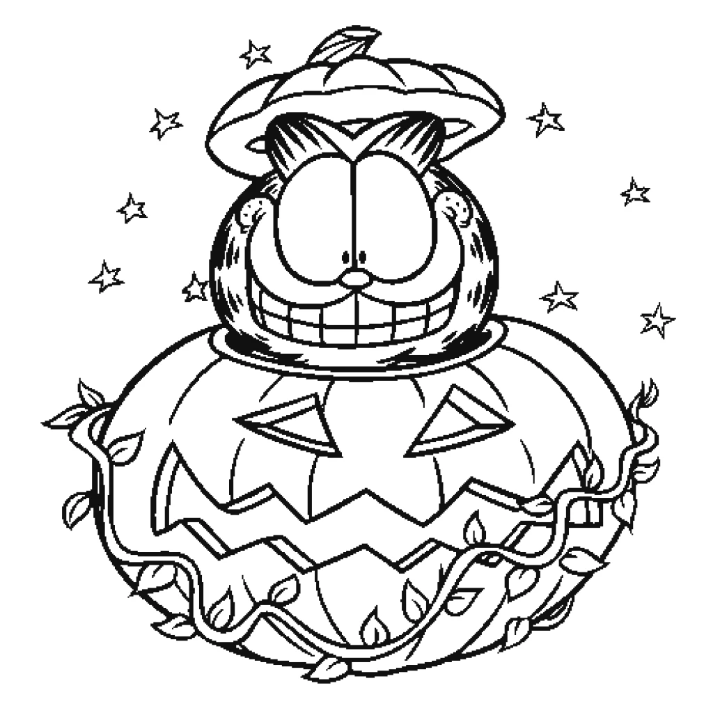 Dibujo de Halloween con Garfield y Calabaza para colorear e imprimir gratis