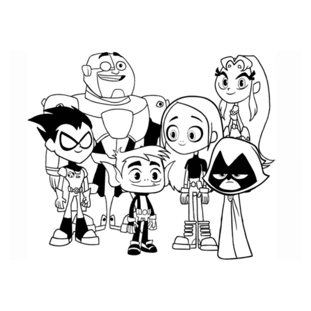 Desenho de Jovens Titãs a turma toda para colorir e imprimir grátis