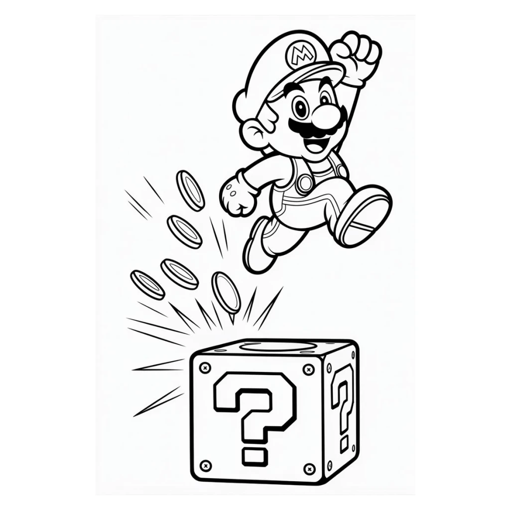 Desenho de Mario Coletando Moedas para colorir e imprimir grátis