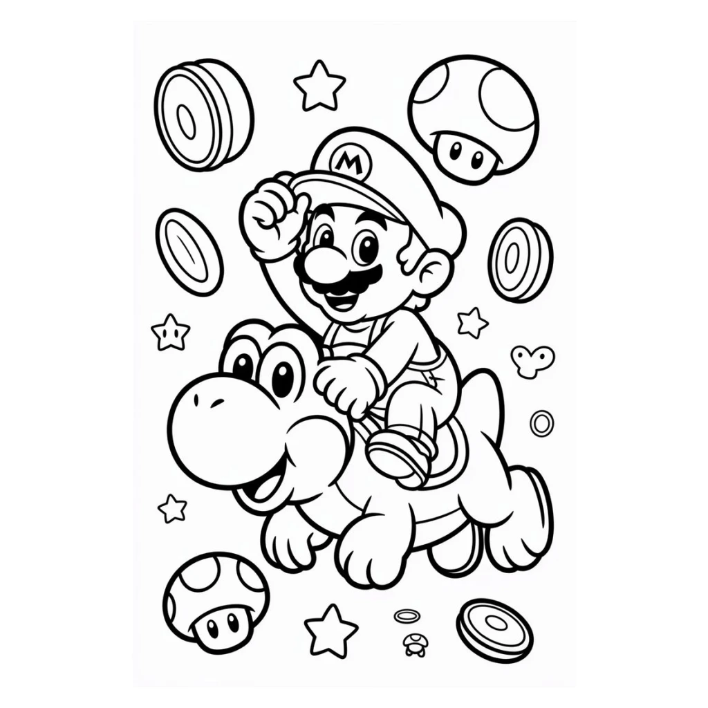 Dibujo de Mario Y Yoshi para colorear e imprimir gratis