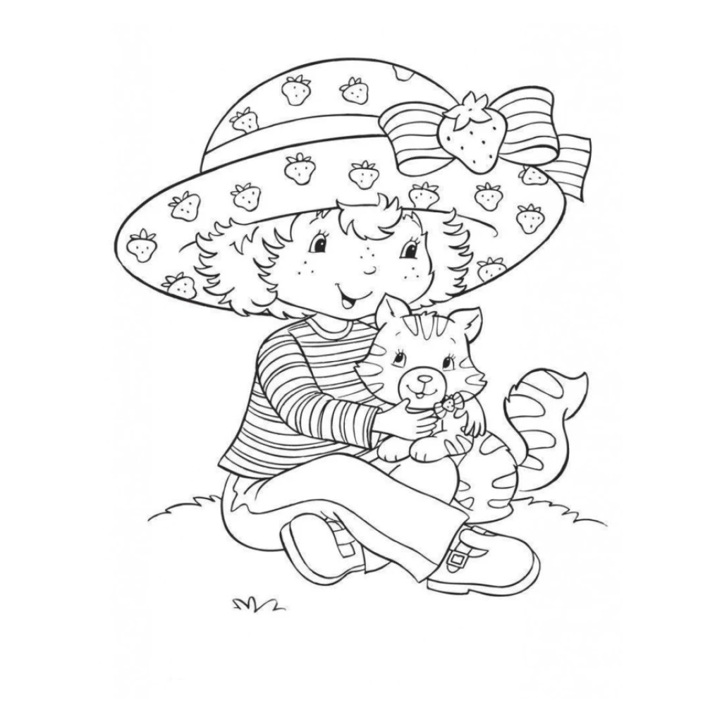 Desenho de Menina Com Gato para colorir e imprimir grátis