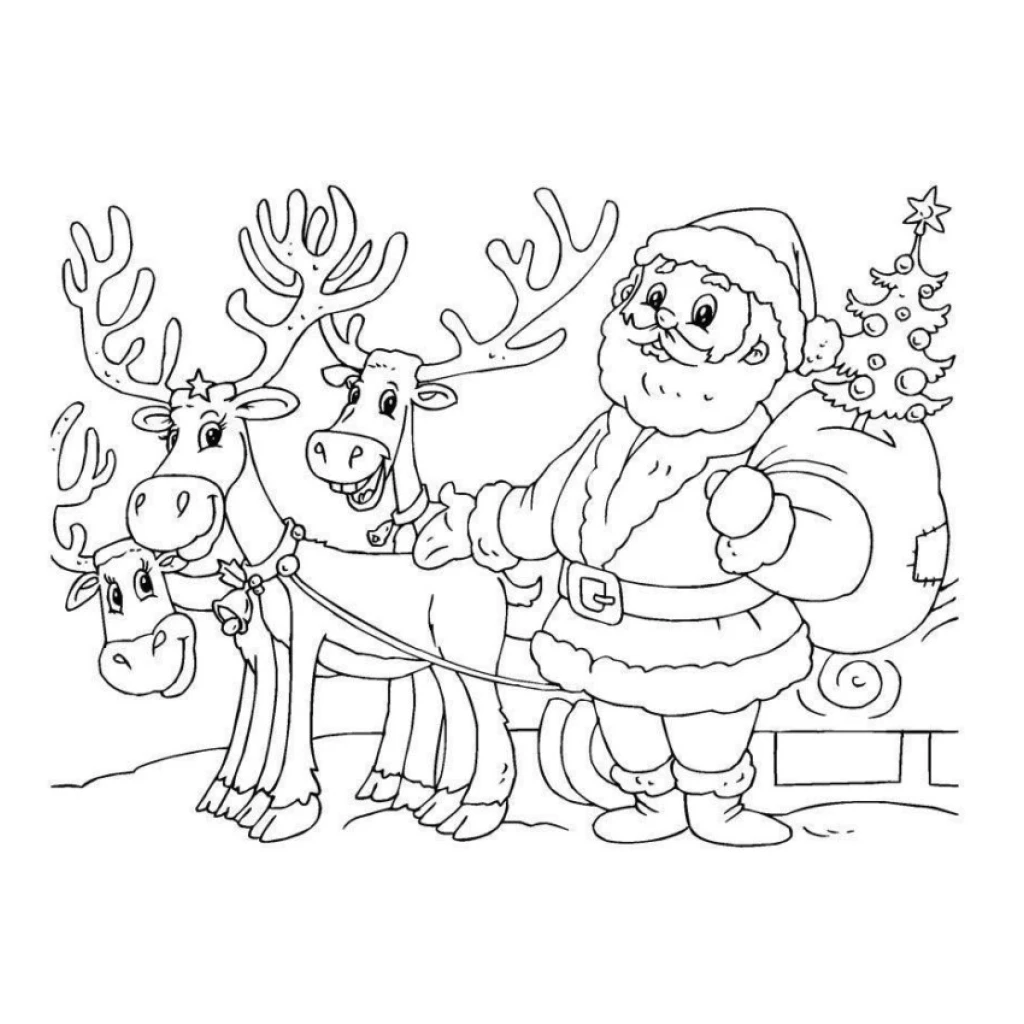 Santa Claus And Reindeer coloring page to print for free