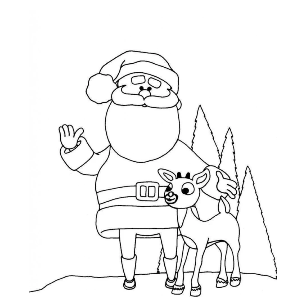 Dibujo de Papá Noel Y Su Reno para colorear e imprimir gratis