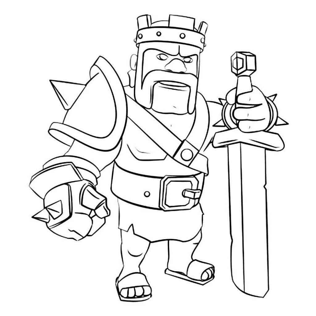 Dibujo de Rey de Clash Royale Sosteniendo Espada para colorear e imprimir gratis