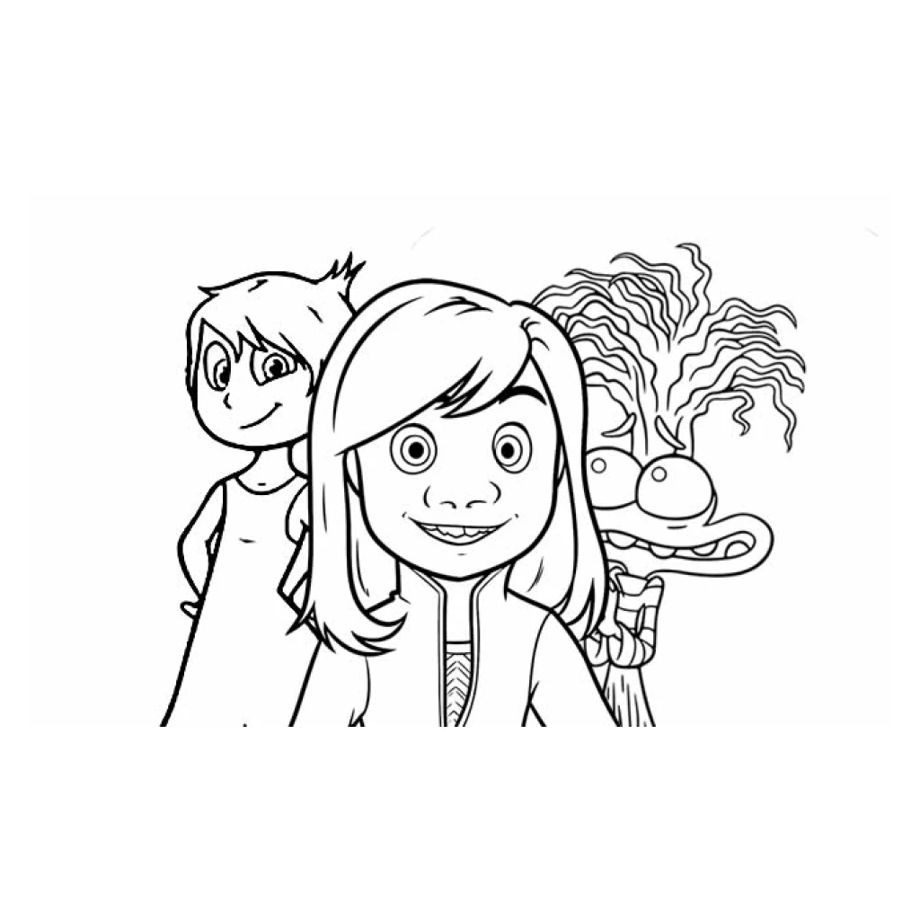 Desenho de Riley Andersen junto com Alegria e Ansiedade para colorir e imprimir grátis