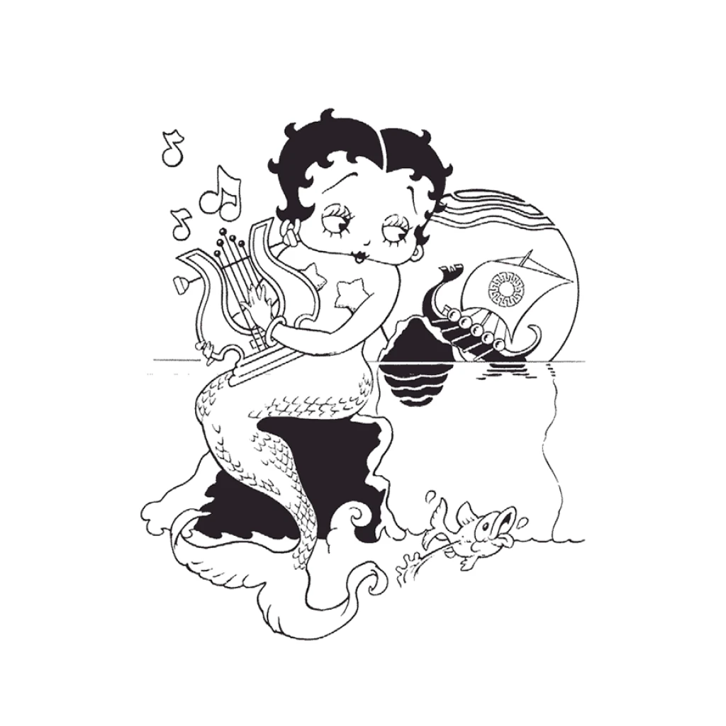Desenho de Sereia Com Harpa para colorir e imprimir grátis