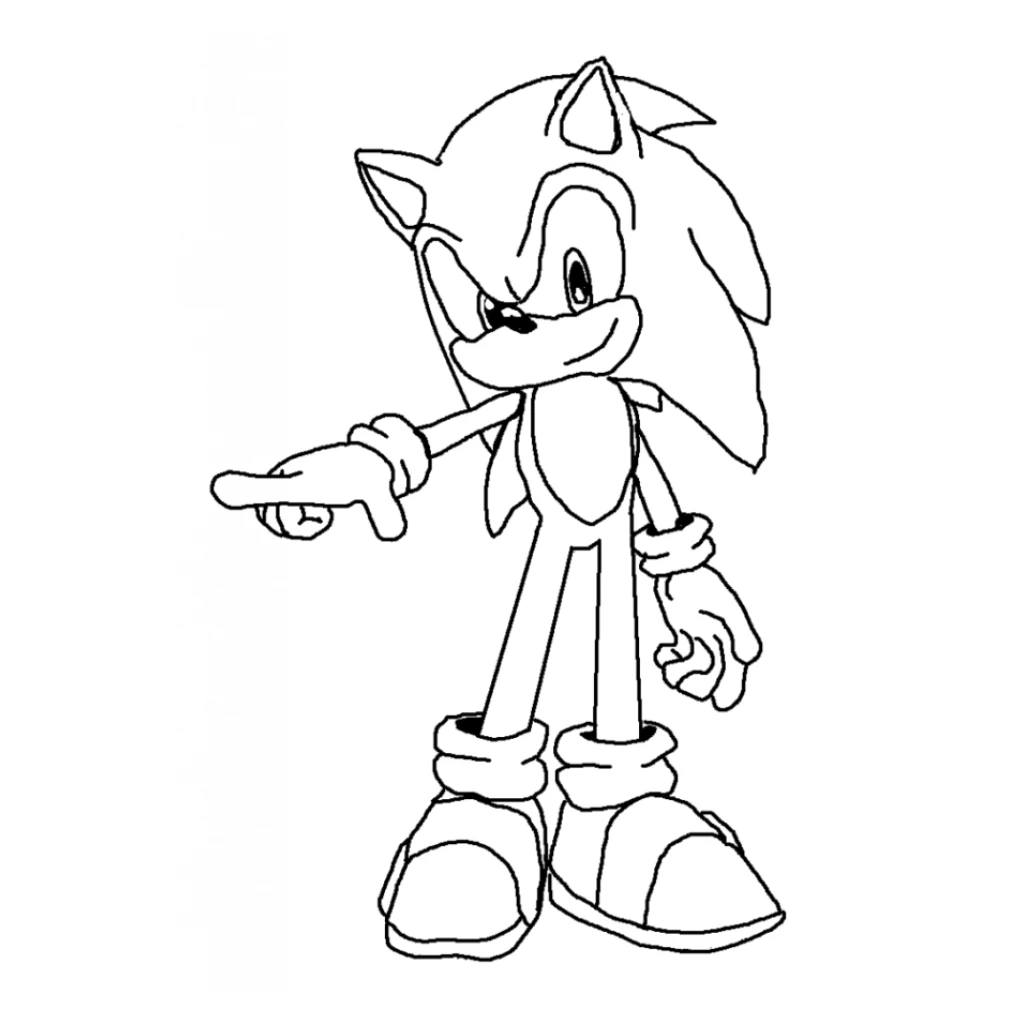 Desenho de Sonic apontando a direção para colorir e imprimir grátis