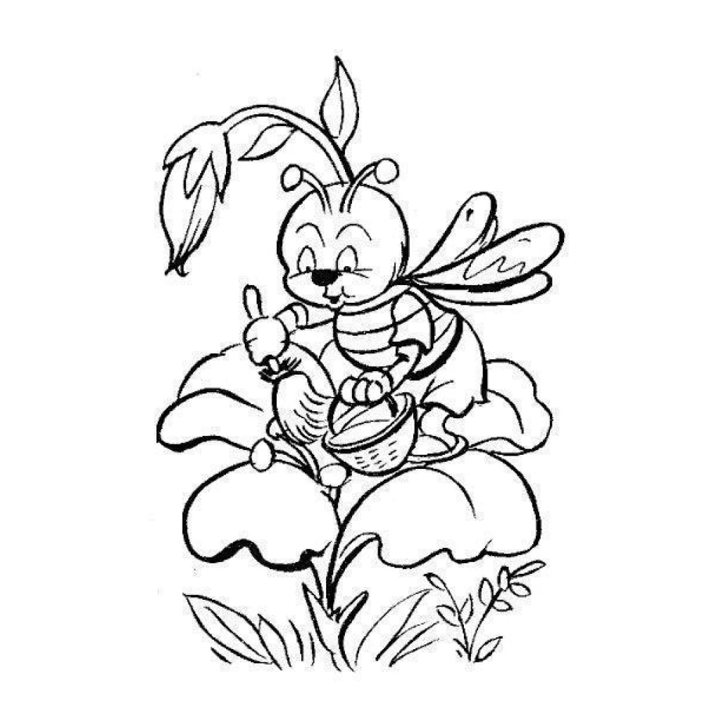 Happy Bee coloring page to print for free