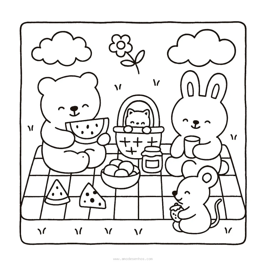 Desenho de Urso fazendo piquenique para colorir e imprimir grátis