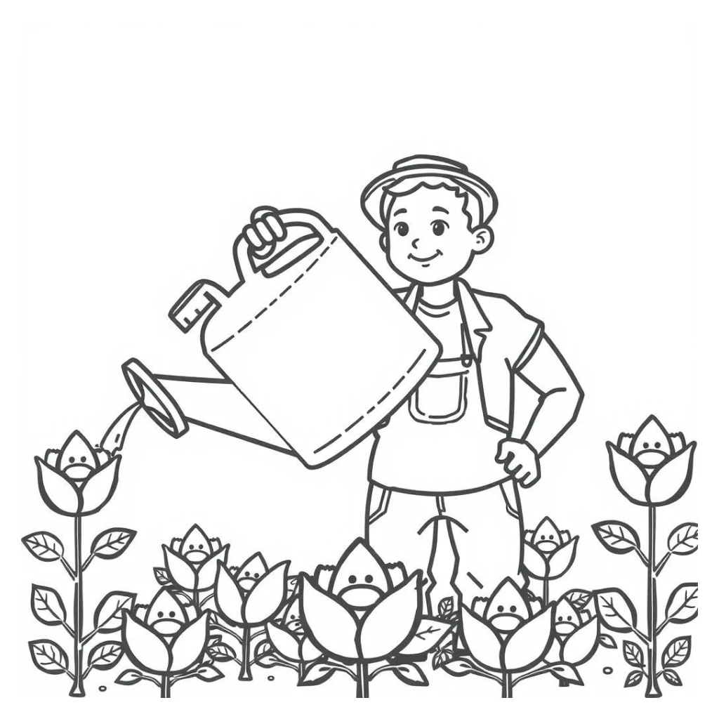 Desenho de Agricultor Regando Plantas para colorir e imprimir grátis