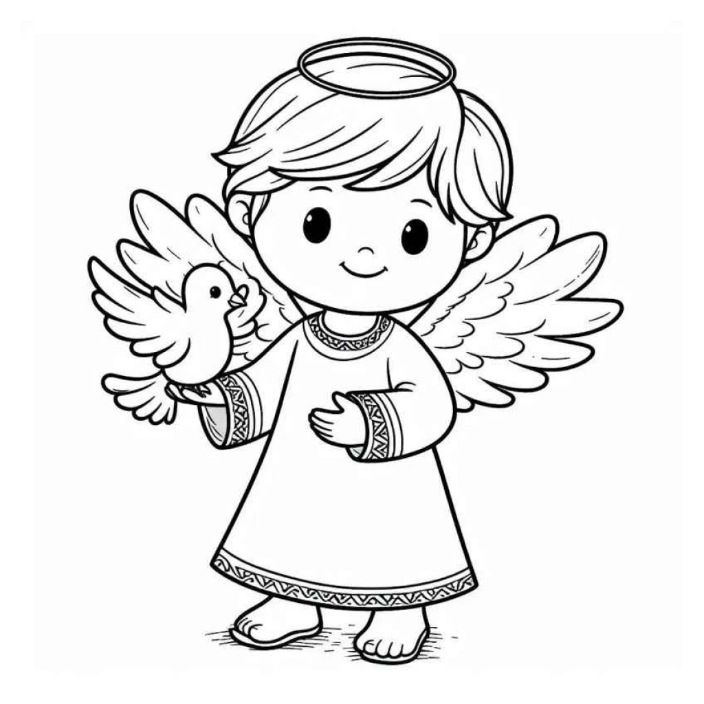 Dibujo de Ángel Infantil Con Paloma para colorear e imprimir gratis