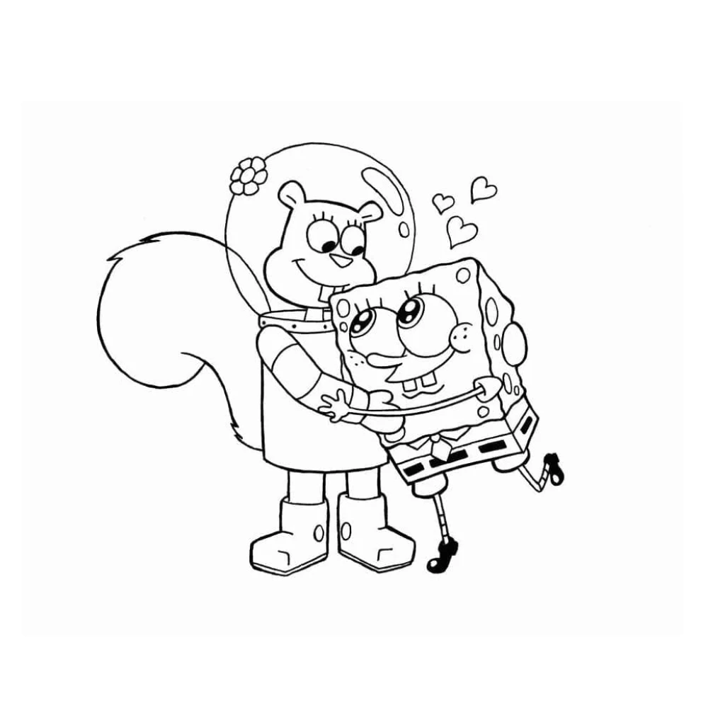 Spongebob And Sandy Cheeks coloring page to print for free