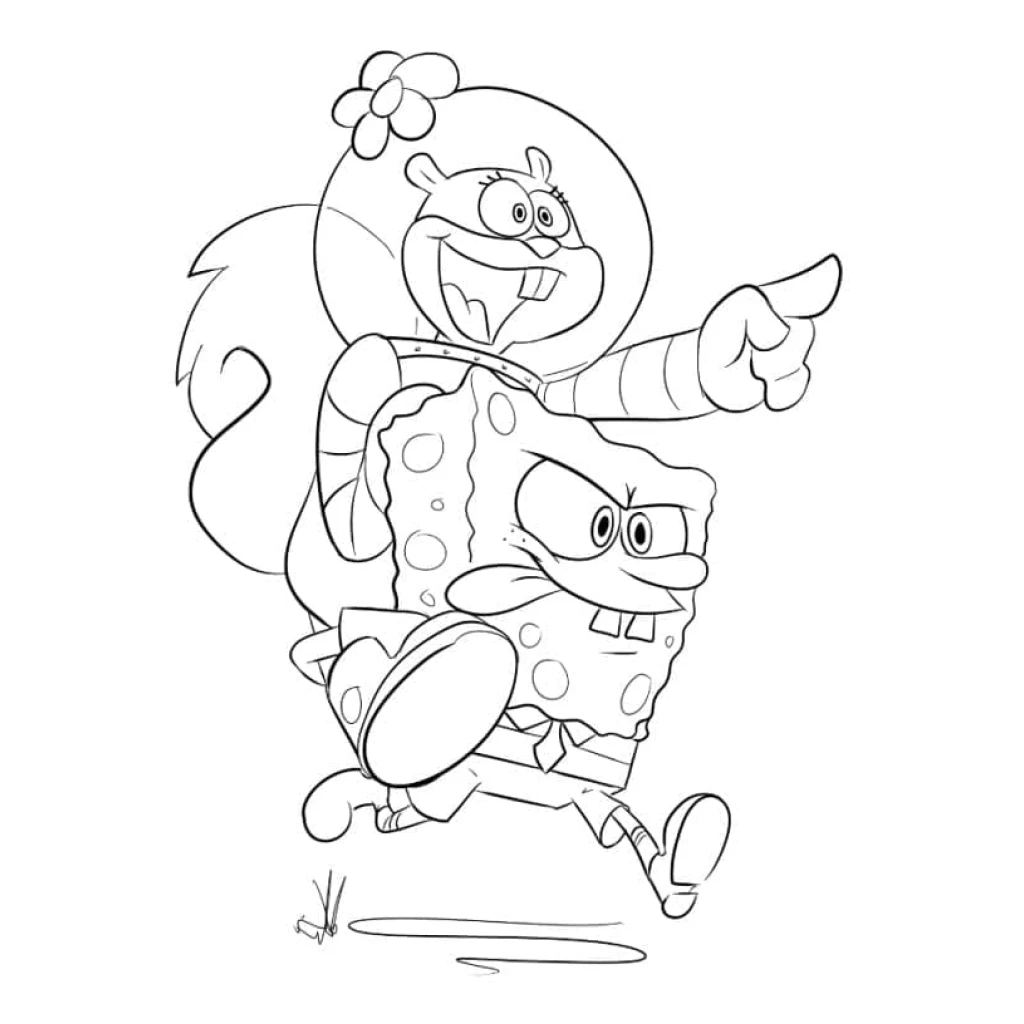 Dibujo de Bob Esponja Y Sandy Cheeks para colorear e imprimir gratis
