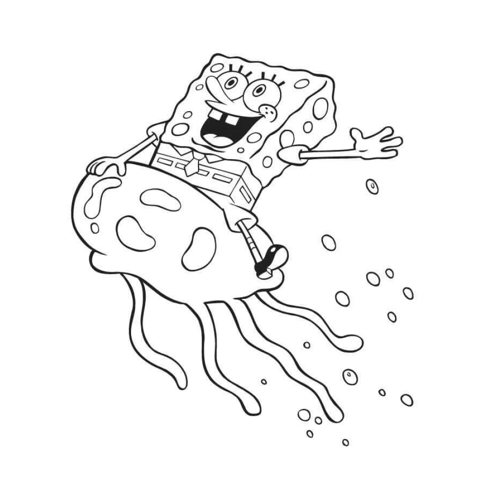 Dibujo de Bob Esponja Montando Una Medusa para colorear e imprimir gratis