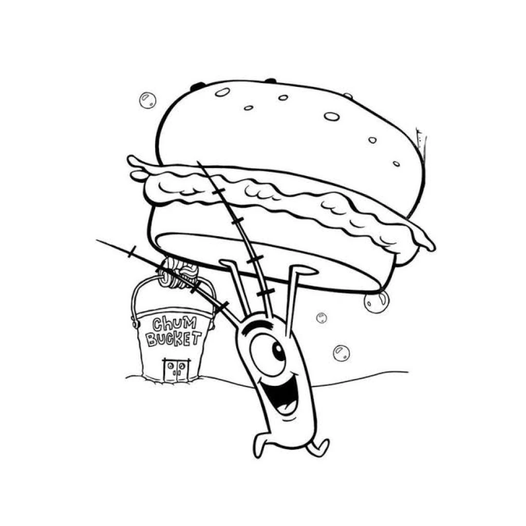 Desenho de Plankton Com Hambúrguer para colorir e imprimir grátis