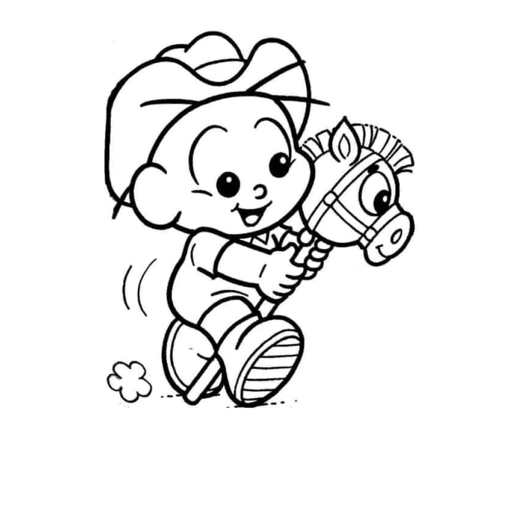 Desenho de Cebolinha Criança Brincando De Cavaleiro para colorir e imprimir grátis