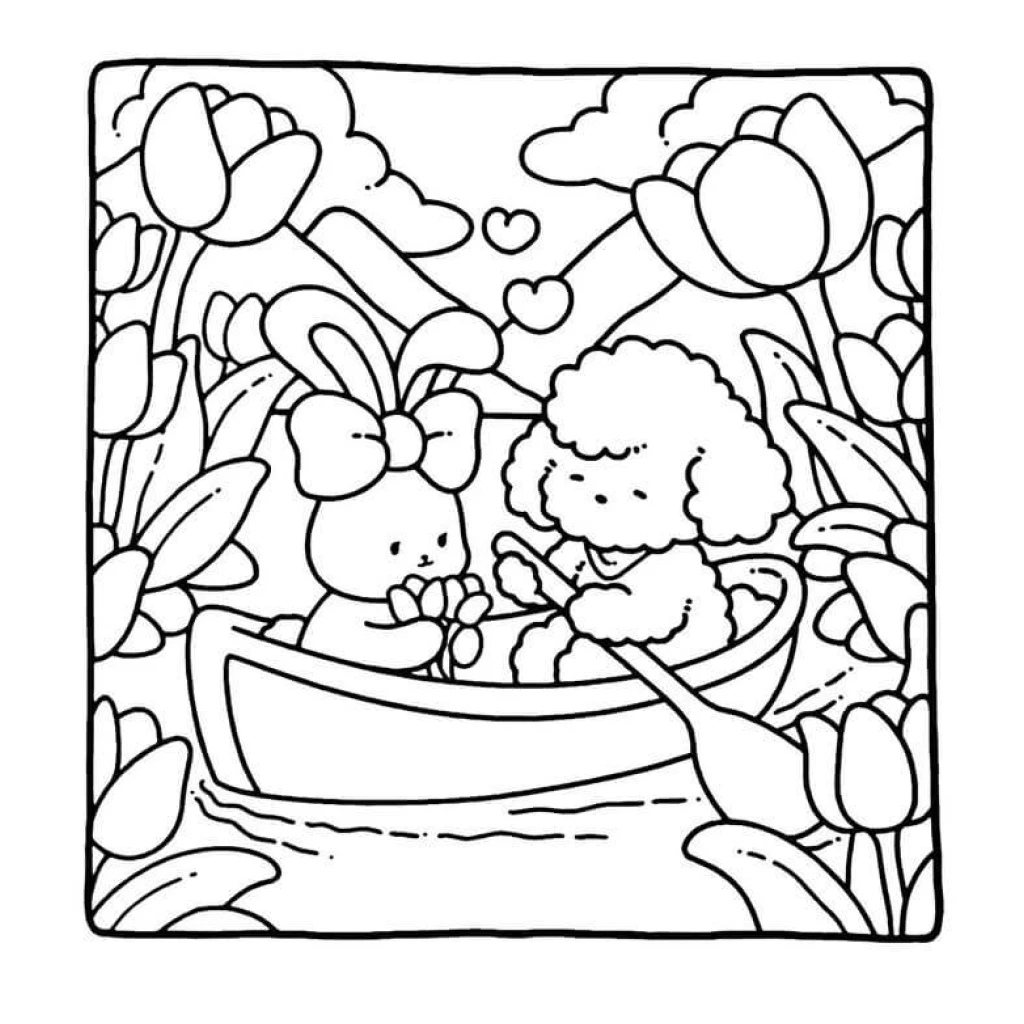 Desenho de Coelho E Cachorrinho No Barco para colorir e imprimir grátis