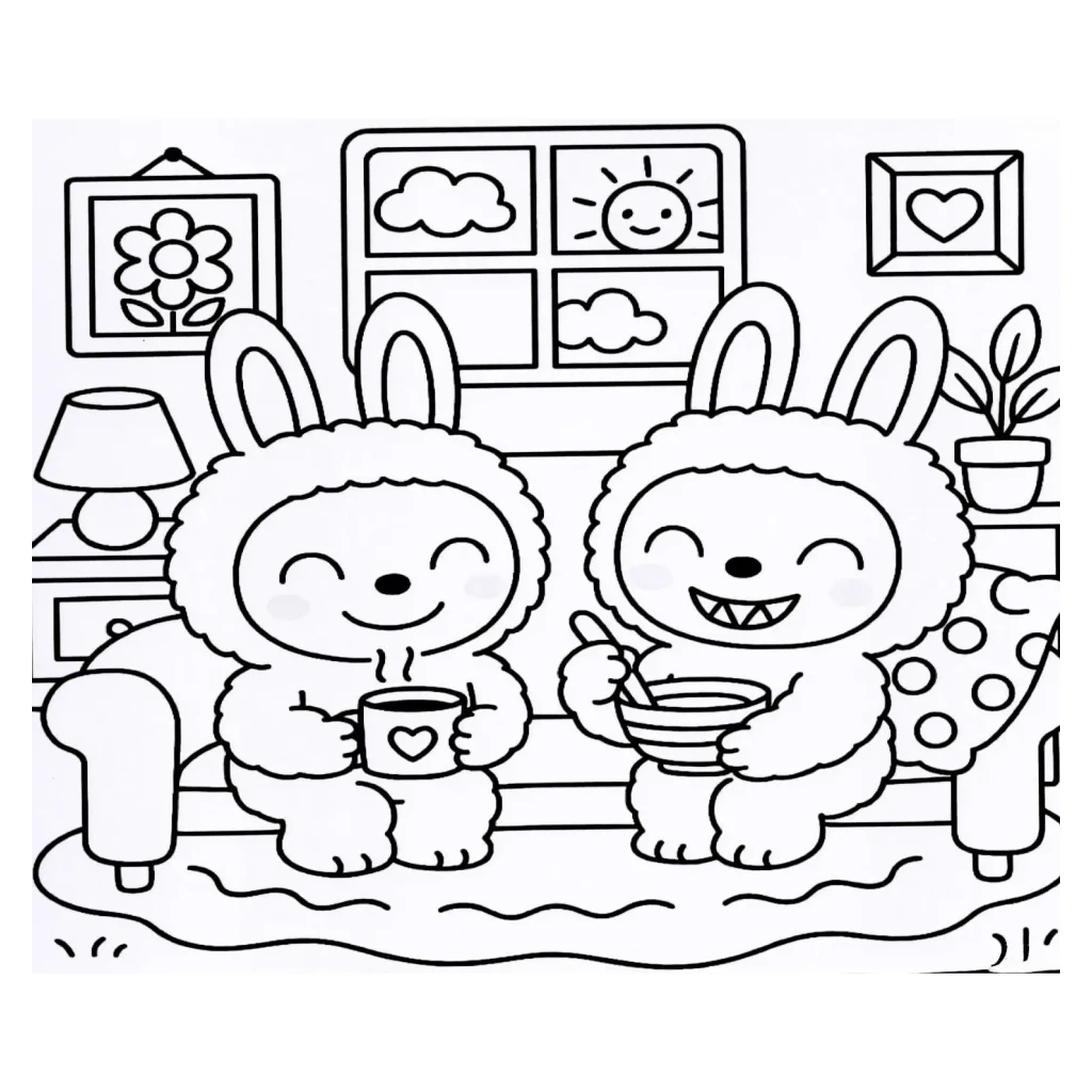 Fun Bunnies On A Winter Day coloring page to print for free