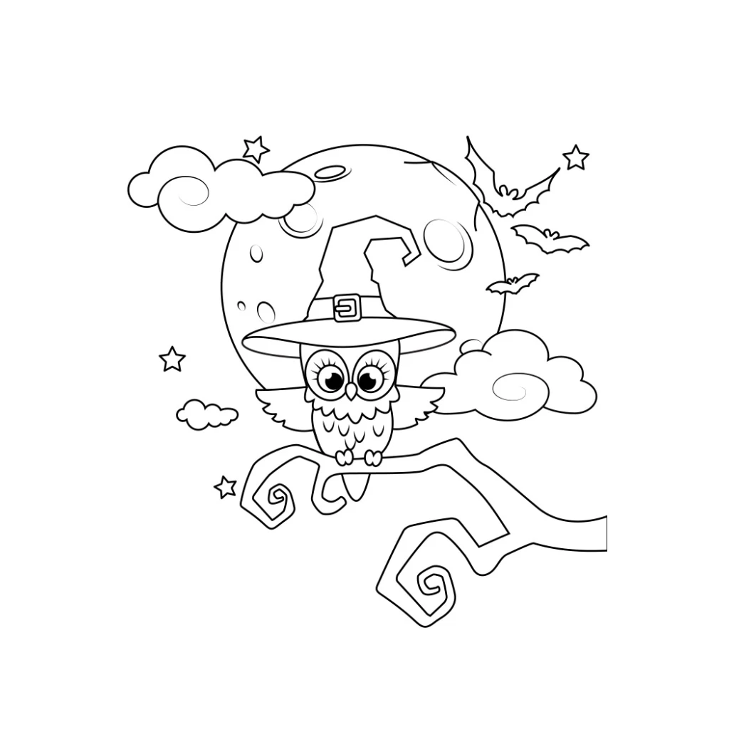 Desenho de Coruja Mágica Em Uma Noite De Halloween para colorir e imprimir grátis