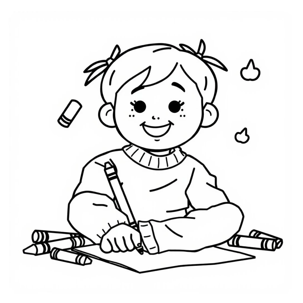 Child studying coloring page to print for free