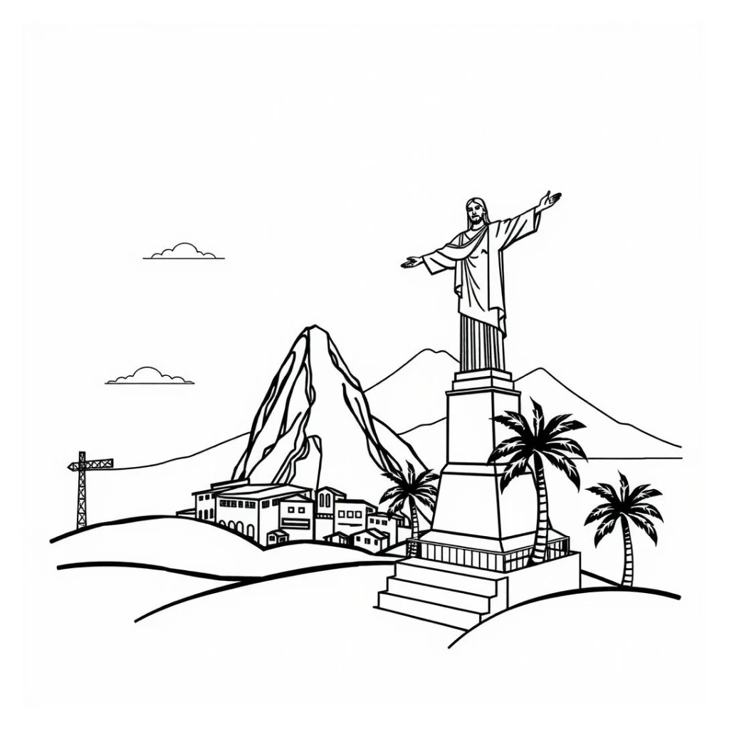 Desenho de Cristo Redentor no Rio de Janeiro para colorir e imprimir grátis
