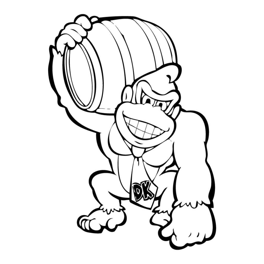 Dibujo de Donkey Kong sosteniendo un barril para colorear e imprimir gratis