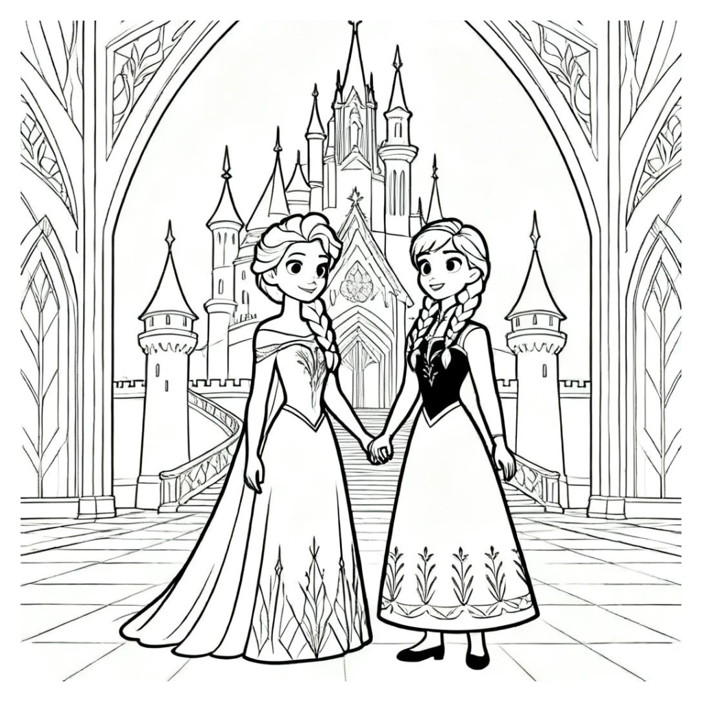 Desenho de Elsa e Anna do Reino De Arendelle para colorir e imprimir grátis