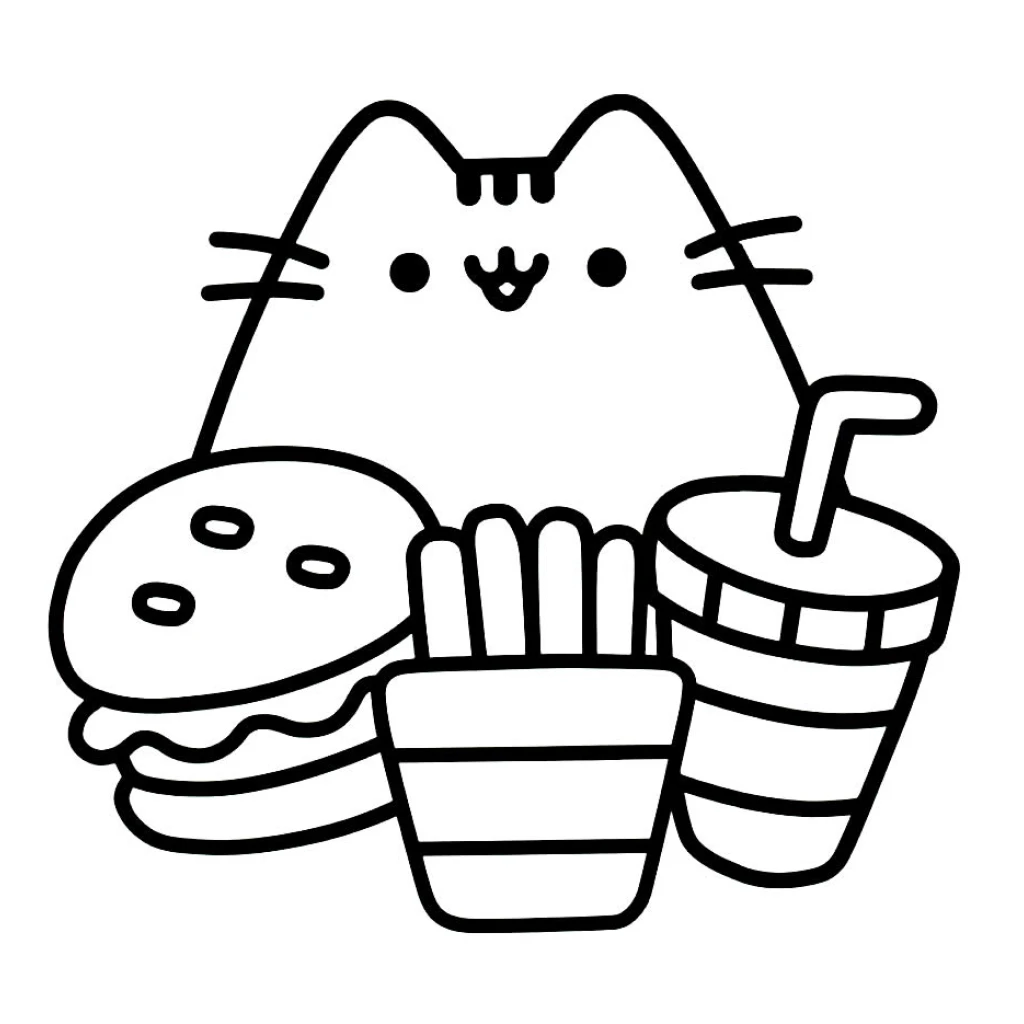 Dibujo de Gato Con Comida Rápida para colorear e imprimir gratis