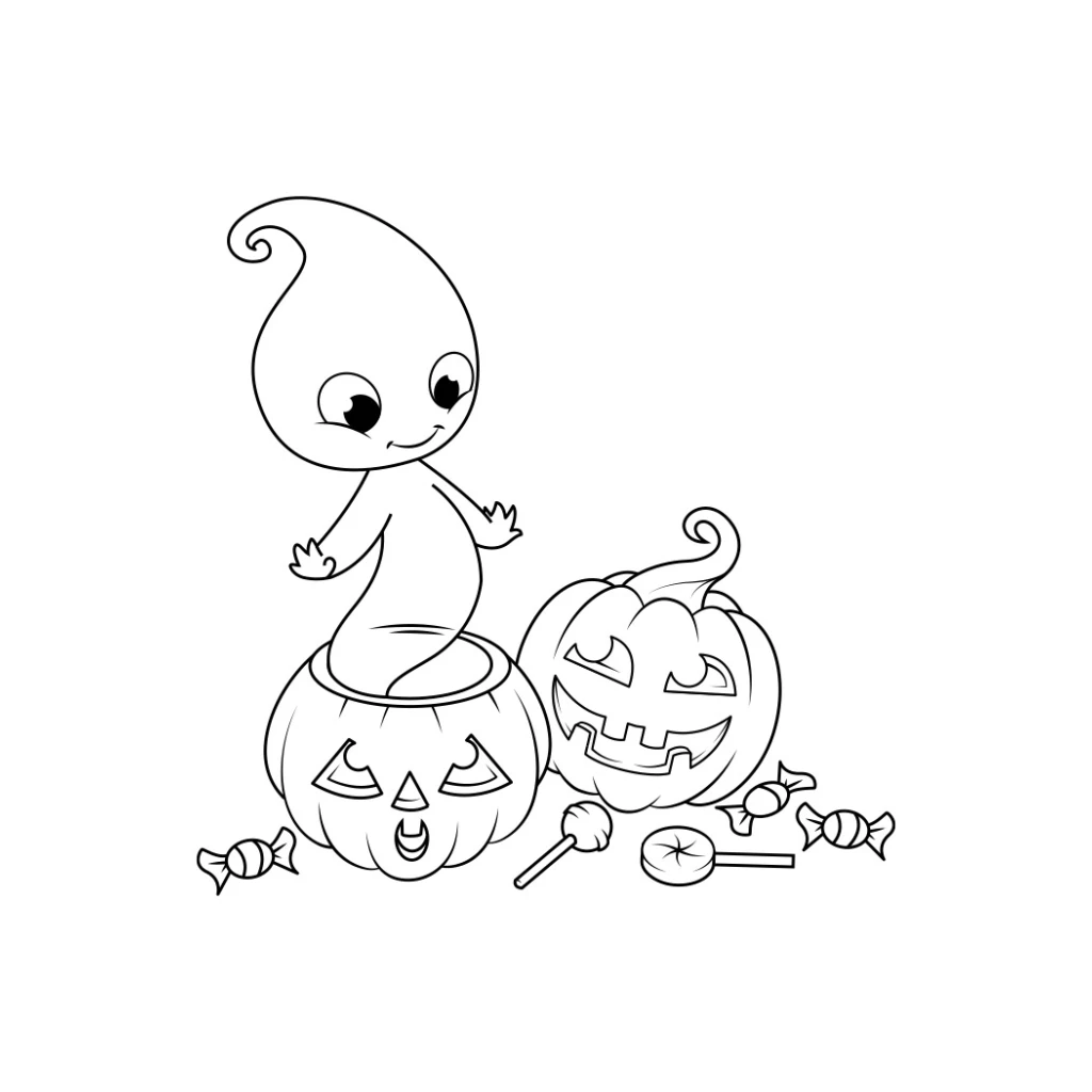 Halloween With Ghost And Pumpkins coloring page to print for free